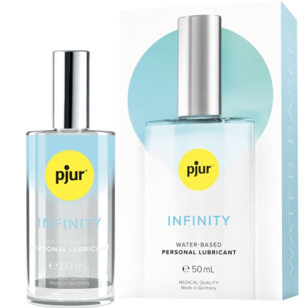 pjur Infinity Water-Based -vesipohjaisen liukuvoiteen 50 ml:n lasipullo ja pakkaus