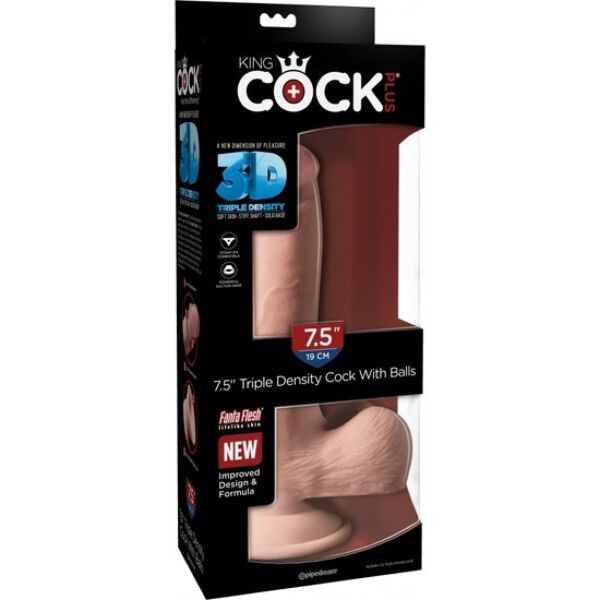 Realistinen King Cock Plus Triple Density -dildo, jossa on tekstuuriyksityiskohtia ja imukuppipohja