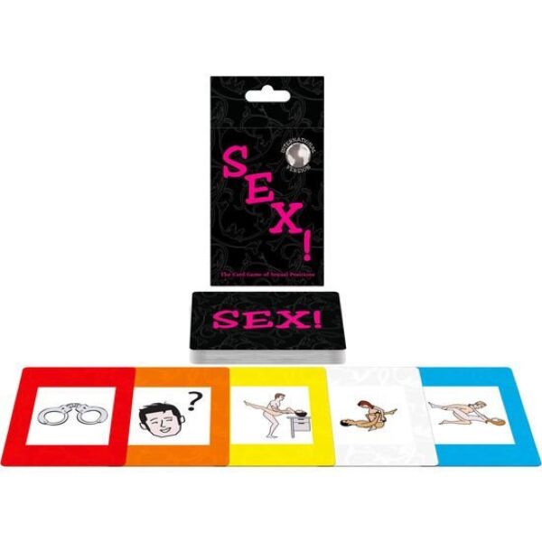 Kheper Games International Sex! -seksikorttien pakkaus ja muutamia kuvitettuja kortteja