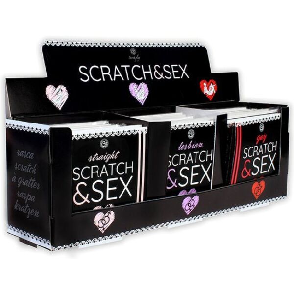 Secret Play Scratch & Sex 36 -esittelyteline, jossa on Hetero-, Gay- ja Lesbiana-versioiden pelejä