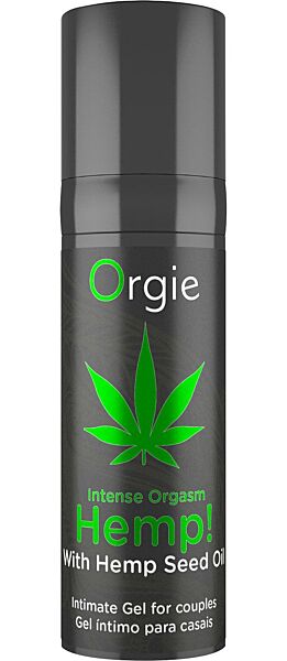 Stimuloivan geelin Orgie Hemp! Intense Orgasm 15 ml airless-pakkaus