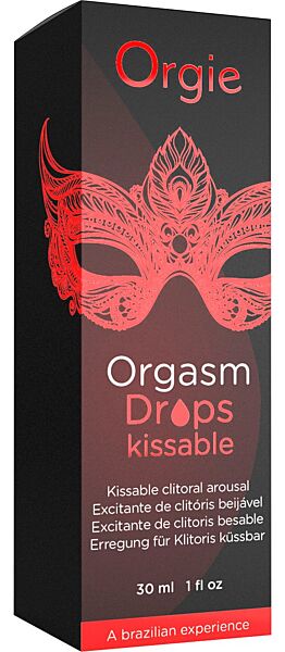 Orgie Orgasm Drops Kissable -lasipullo ja pipetti, 30 ml