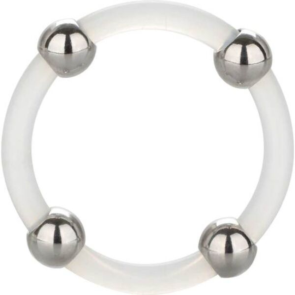 CalExotics Steel Beaded Silicone Ring Large -penisrengas läpinäkyvää silikonia ja ruostumattomia teräspalloja