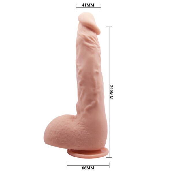 Realistinen dildo Baile Jason 24 cm, kaareva varsi, kivekset ja imukuppi pohjassa