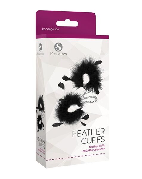 S Pleasures Feather Cuffs -käsiraudat, kaksi höyhenkäsirautaa ketjulla yhdistettynä