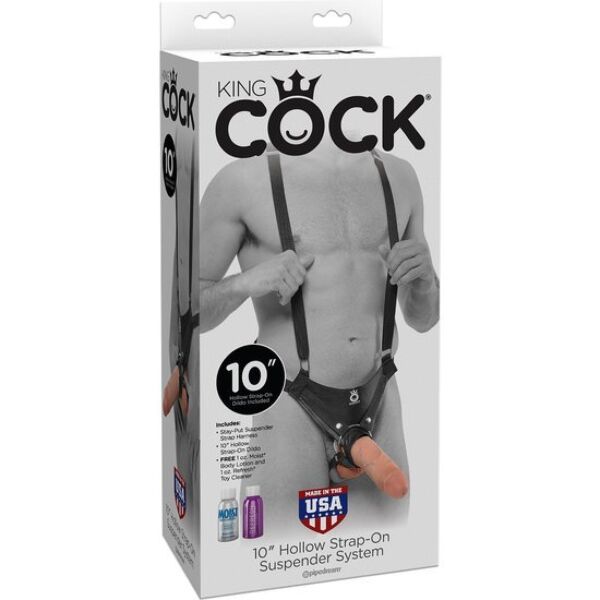 King Cock Hollow 25 cm strap-on-valjaat nailonhihnoilla ja ihonvärisellä dildolla