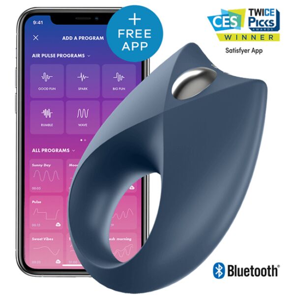 Sininen värisevä penisrengas Satisfyer Royal One klitorikselle tarkoitettuine ulokkeineen