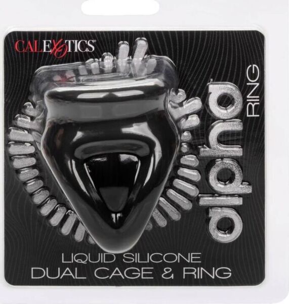 Musta penisrengas CalExotics Alpha Dual Cage & Ring kivesrenkaineen