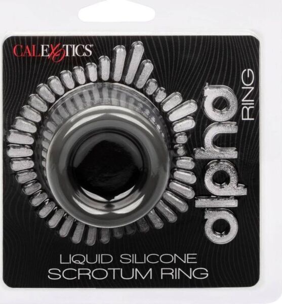 CalExotics Alpha Scrotum Ring -kivesrengas harmaata nestemäistä silikonia, kaareva tiimalasin muoto