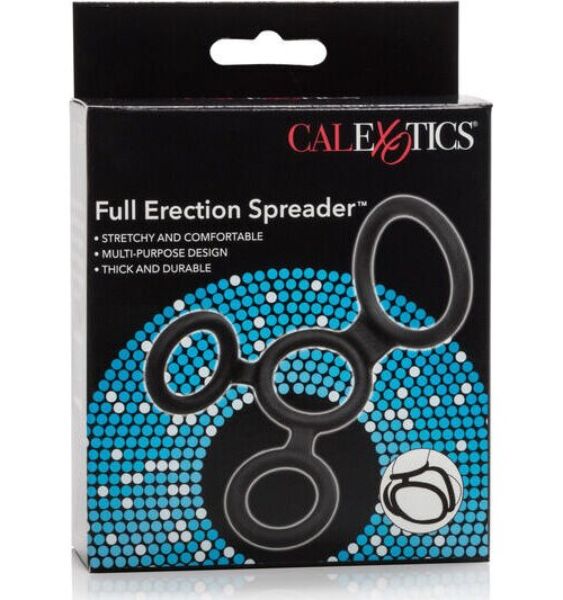 CalExotics Full Erection Spreader -penisrengas mustasta silikonista, neljä rengasta