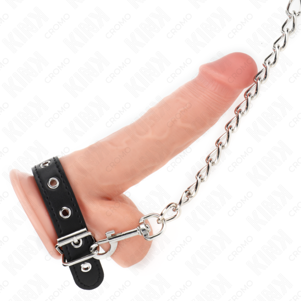 Penisrengas Kink Ring Power, nahkaa, säädettävä hihna ja metalliketju