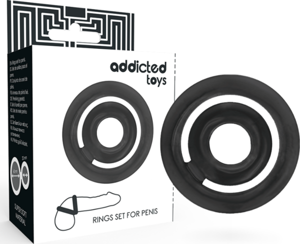 Penisrengassetti Addicted Toys Potenz, jossa on kaksi rengasta