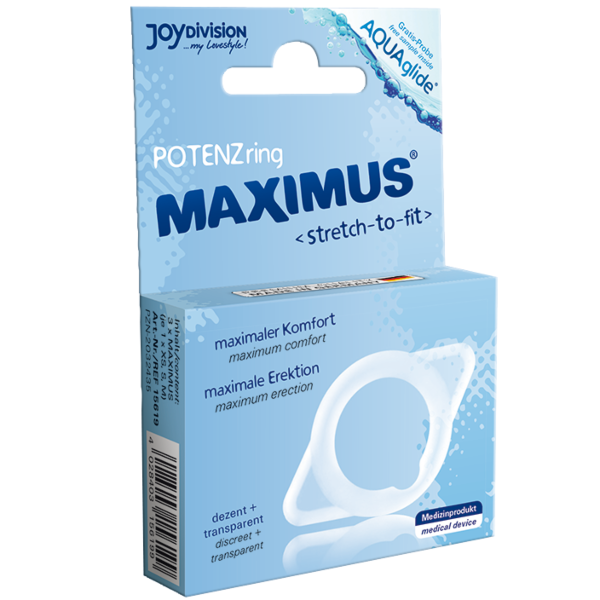 Kolme läpinäkyvää JOYDIVISION Maximus -penisrengasta koossa XS, S ja M