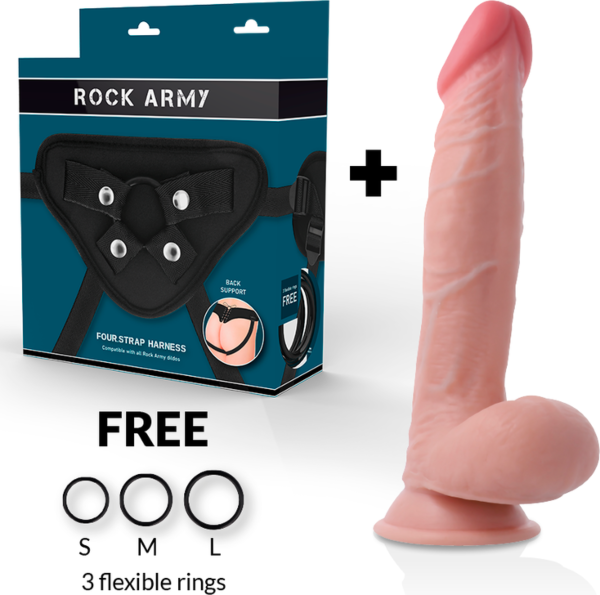 Realistinen Rock Army Dual Density Sherman -dildo, 24 cm, ihonvärinen, imukuppijalustalla