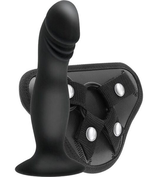Strap-on-valjaat S Pleasures Strappy Harness Set, hihnat ja imukupilla varustettu dildo