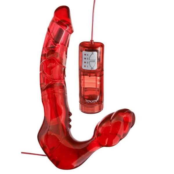 Toyjoy-valjaaton strap-on, jossa on pitkä ja lyhyt pää sekä sisäänrakennettu vibraattori