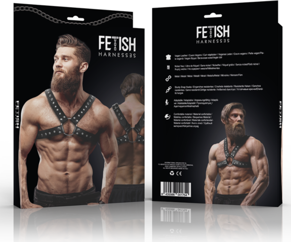 Fetish Submissive Attitude -ristikkäiset rintavaljaat vegaaninahkaa, hihnat ristikkäin ylävartalon yli