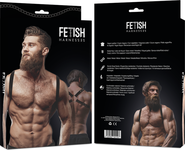 Fetish Submissive Attitude -rintavaljaat, joissa on useita hihnoja rinnan ja hartioiden päällä