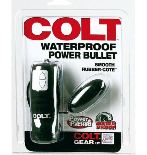 Musta CalExotics Colt Waterproof Power Bullet, johdolla liitetty ohjain