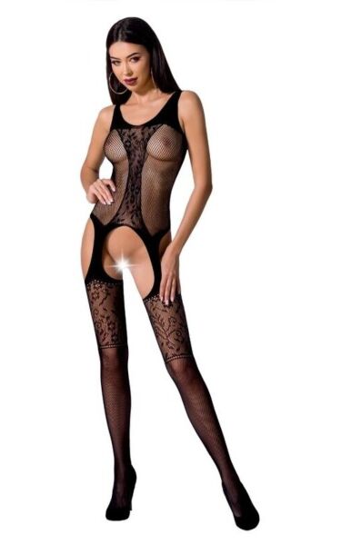 Passion BS072 -bodystocking, jossa on verkkokangasta, pitsiä ja läpikuultavia osia