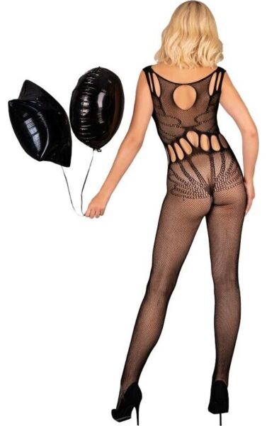 Livco Corsetti Amahil Black -bodystocking mustaa verkkoa, pyöreä pääntie ja X-koristeet