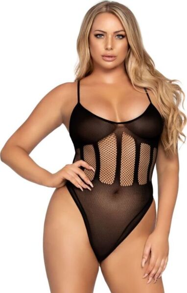 Leg Avenue Flawless Bodysuit & Skirt -setti mustana: läpinäkymätön body, jossa verkkoa vyötäröllä, ja verkkoinen tube-hame