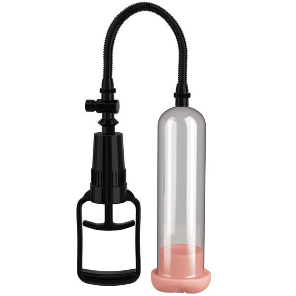 Pump Worx Pussy Pump, jossa on läpinäkyvä sylinteri, emättimen näköinen aukko ja käsikäyttöinen kahva