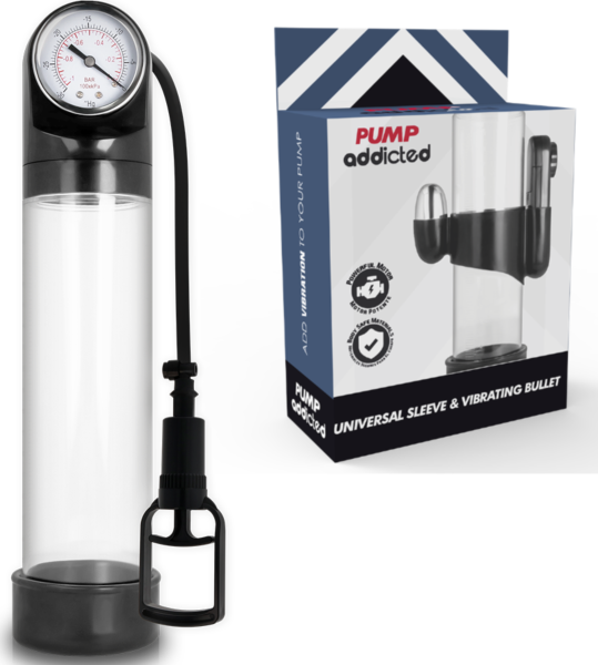 Penispumppu Pump Addicted RX9 vibraattorilla ja painemittarilla