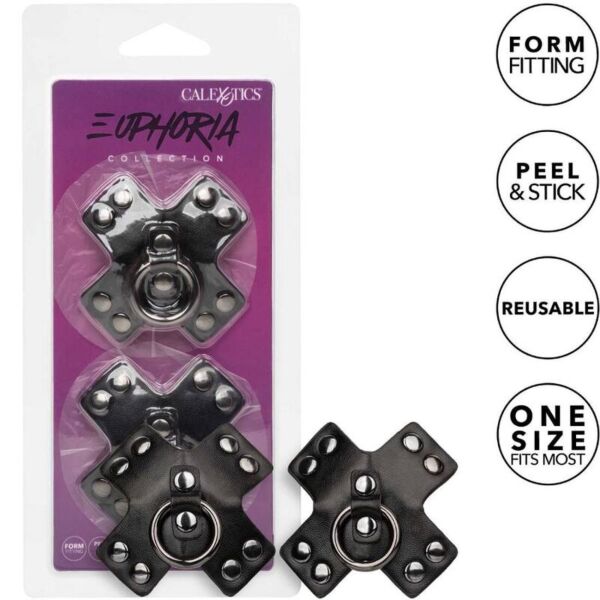 Mustat itseliimautuvat nännipeitteet CalExotics Euphoria O-Ring, metallirengas ja niitit