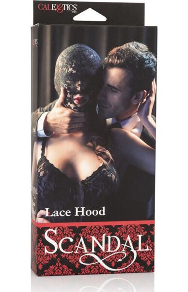 CalExotics Scandal Lace Hood, musta pitsinen BDSM-huppu, jossa on suuaukko