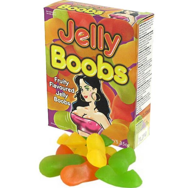 Pakkaus rintojen muotoisia Spencer & Fleetwood Jelly Boobs -kumimakeisia