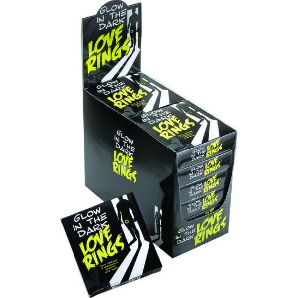 Spencer & Fleetwood Glow In The Dark Love Rings -pakkaus, jossa on kolme penisrengasta