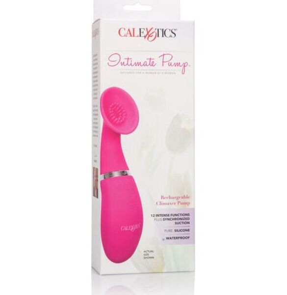 Calexotics Climaxer Intimate Pump -klitoriksen imulaite, jossa on kaareva imukuppi ja joustava kieleke