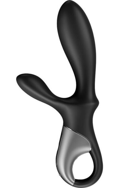 Musta anaalivibraattori Satisfyer Heat Climax+, kaksi vartta ja kahva pidätysrenkaalla