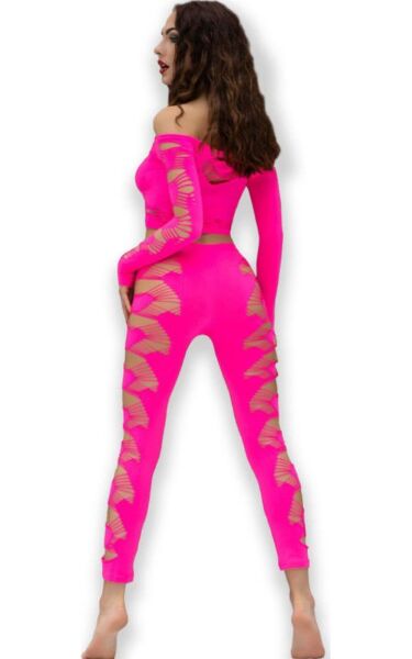 Chilirose CR 4632 saumaton toppi ja leggingsit -setti neonpinkkinä