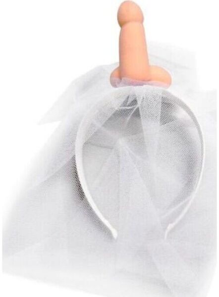 Diablo Picante White Bridal Veil -panta, jossa on valkoinen morsiushuntu ja päällä penis