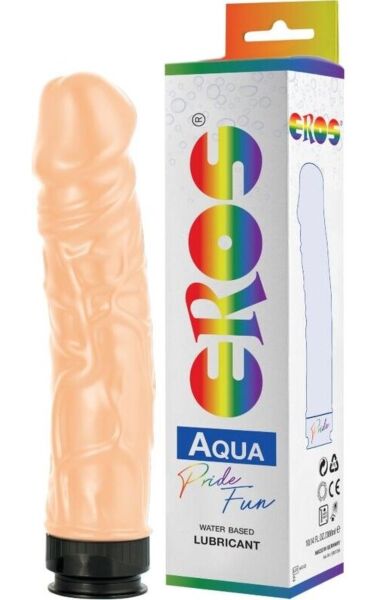 Jäykkä realistinen dildo Eros Aquaglide, jonka sisällä on 300 ml vesipohjaista liukuvoidetta