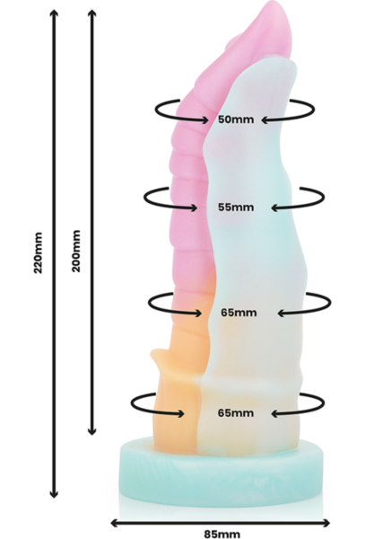 Epic Kelpie -dildo nestemäisestä silikonista. Muoto on saanut inspiraationsa myyttisestä hevosesta, ja pohjassa on imukuppi
