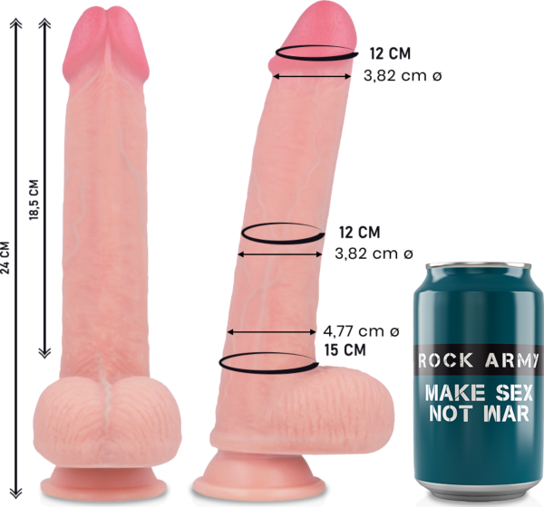 Realistinen Rock Army Kingcobra -dildo, 24 cm, ihonsävyinen ja imukuppipohjainen