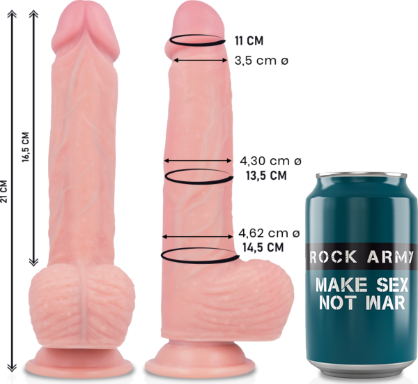 Realistinen Rock Army Spitfire -dildo, 21 cm, luonnollisen sävyisenä ja imukuppikannalla