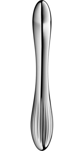 Satisfyer Pure Gravity 1 -dildo hopeanvärisestä ruostumattomasta teräksestä, kaareva ja kaksoiskäyttöinen