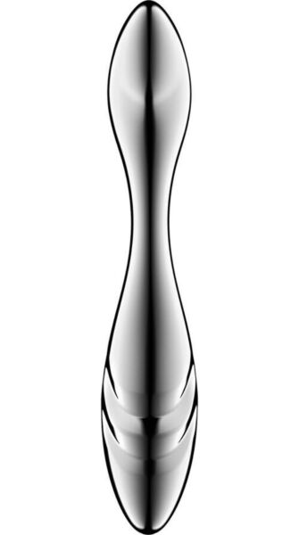 Ruostumattomasta teräksestä valmistettu Satisfyer Pure Gravity 3 -dildo, hopeanvärinen ja kaksipäinen