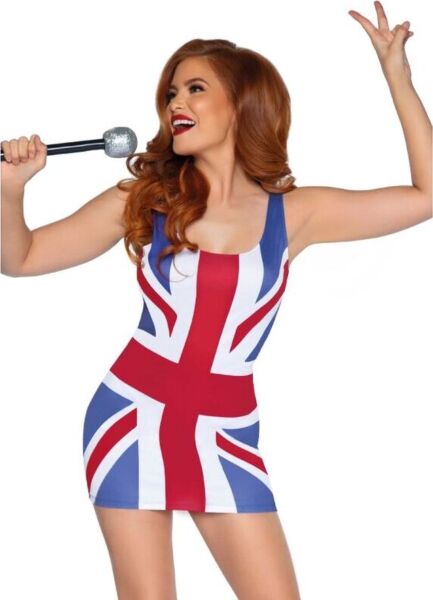 Naamiaisasu Leg Avenue British Flag Dress, lyhyt mekko Britannian lipun kuosilla