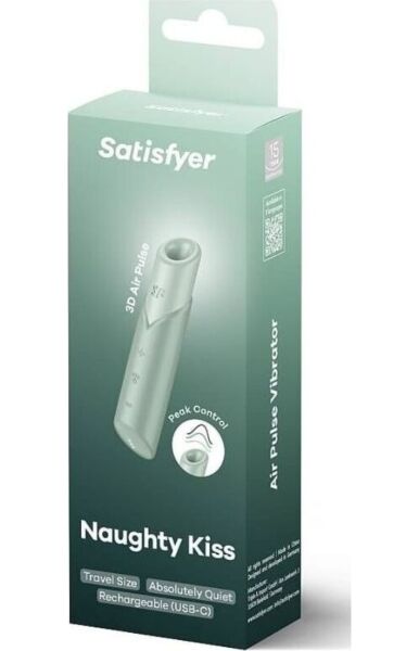 Klitoriksen imulaite Satisfyer Naughty Kiss minttuvärisenä, huulipunan muotoinen