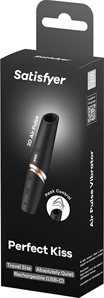 Klitoriksen imulaite Satisfyer Perfect Kiss mustana ja kullanvärisenä