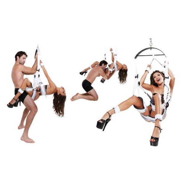 Fetish Fantasy Series Bondage Swing -seksikeinu, jossa on pehmustetut tuet sekä ranne- ja nilkkakahleet