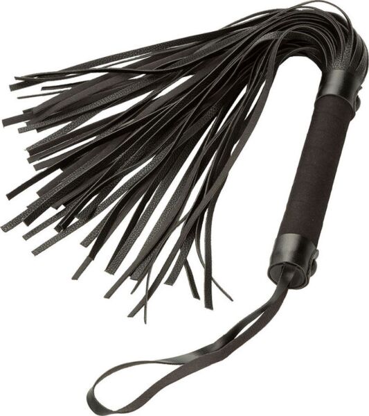 Musta CalExoticsin Nocturnal Collection Flogger -piiska ja sen rannehihna