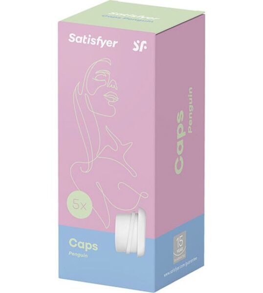 Viisi valkoista silikonista vaihtopäätä Satisfyer Pro Penguin NG -laitteelle