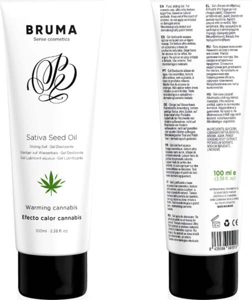 Bruma Cannabis -liukuvoide, jossa on kannabiksen maku ja lämpöefekti, koot 6 ml ja 100 ml