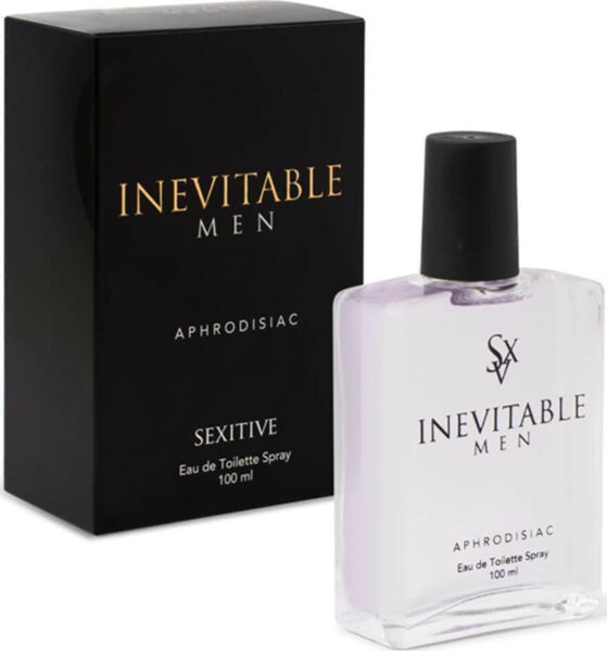 SEXITIVE Inevitable Men 100 ml -hajuvesi lasipullossa, jossa on suihkepumppu